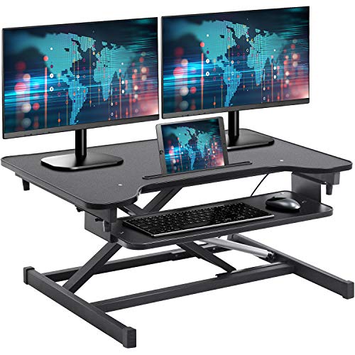 Standing Desk 32 Inches Adjustable Height Steel Coverter Stand Up Desk with Keyboard Tray Ergonomic Home Office Computer Desk Workstation,Black