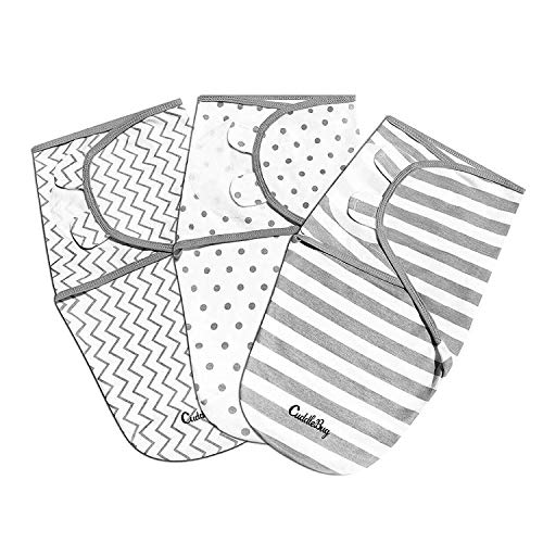 Cuddlebug Adjustable Baby Swaddle Blanket & Wrap (Spots & Stripes), Pack of 3 (Small/Medium 0-3 Months Old)