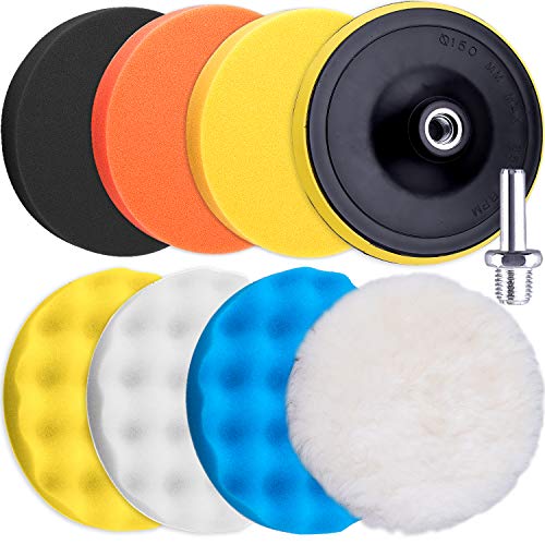 SIQUK 9 Pieces Car Polishing Pad Kit 7 Inch Buffing Pads Foam Polish Pads Car Polisher Attachment for Drill