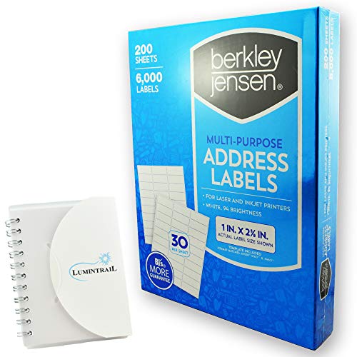 Amazon FBA/Address Labels, Laser Printers 6000 Labels Permanent White Adhesive Labels (1 x 2 5/8 inches) from Berkley Jensen Includes a Memo Pad