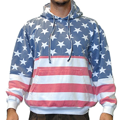 Licensed Mart Unisex Proud American Flag PullOver Hoodie Sweatshirt 4017 Red/White/Blue 2XL