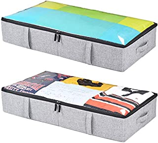 storageLAB Underbed Storage Containers, Under Bed Storage for Clothes, Blankets and Shoes, Woven Fabric with Plastic Panel Structure, 2-Pack - 34'' x 17'' x 6'' (Grey)
