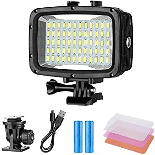 Neewer Underwater Lights Dive Light 60 LED Dimmable Waterproof LED Video Light 131feet/40m for GoPro Hero 6 5 4 Hero Session Canon Nikon Pentax and Other Action and DSLR Cameras (Battery Included)