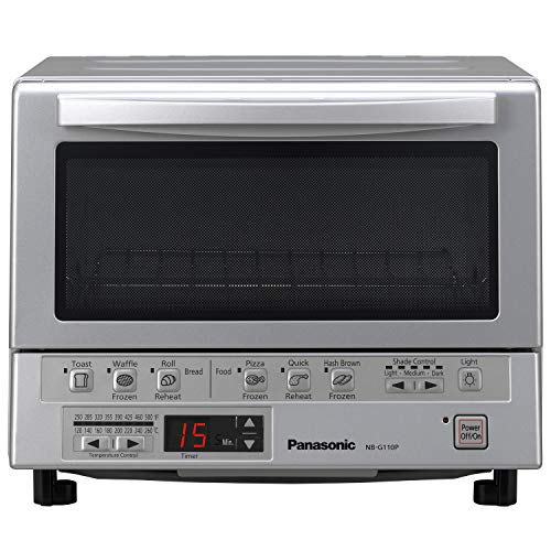 Panasonic FlashXpress Compact Toaster Oven with Double Infrared Heating, Crumb Tray and 1300 Watts of Cooking Power - 4 Slice Countertop Toaster Oven - NB-G110P (Stainless Steel)