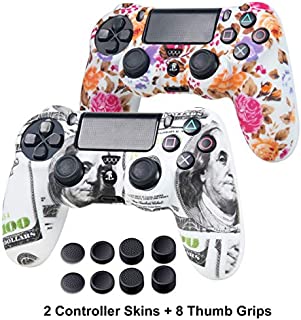 Skins for PS4 Controller - Water Transfer Printing Silicone Protector PS4 Skin - Silicone Cover Skin Case for Dualshock 4 controller with 8 Thumb Grips - PS4 Controller Covers for Sony PS4, Slim, Pro