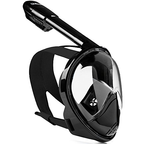 DIVELUX Snorkel Mask - Original Full Face Snorkeling and Diving Mask with 180° Panoramic Viewing - Longer Ventilation Pipe, Watertight, Anti Fog & Anti Leak Technology, (Black, L/XL)