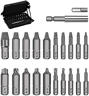 22 Piece Damaged Screw Extractor Set - Remover Set by Easy Out, Easily Remove Stripped or Damaged Screws. Made From H.S.S. 4341#, the Hardness Is 62-63hrc,Set of 22 Stripped Screw Remover