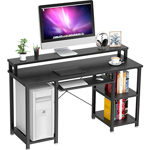 NOBLEWELL Computer Desk with Monitor Stand Storage Shelves Keyboard Tray47