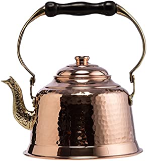 CopperBull Heavy Gauge 1mm Thick Hammered Copper Tea Pot Kettle Stovetop Teapot (1.6-Quart)