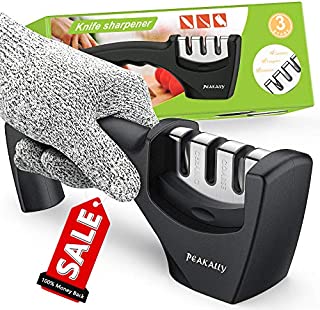 Peakally Kitchen Knife Sharpener,Best Manual Pocket Knife Sharpener Easy to Sharpen Straight,Ceramic,Serrated,Senzu Knives/Blades, Cut-Resistant Glove Included for More Safe Sharpen