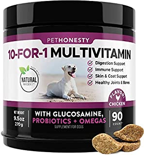 PetHonesty 10 in 1 Dog Multivitamin with Glucosamine - Essential Dog Vitamins with Glucosamine Chondroitin, Probiotics and Omega Fish Oil for Dogs Overall Health - (Chicken)