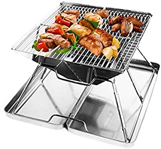 DNYSYSJ Foldable Compact Stainless Steel Barbecue BBQ Grill Outdoor Square Folding Portable Camping Home Furnace Charcoal Stove Kabob Camp Cooker Tools, for Camping Outdoor