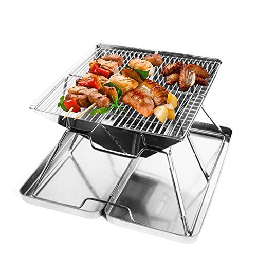 DNYSYSJ Foldable Compact Stainless Steel Barbecue BBQ Grill Outdoor Square Folding Portable Camping Home Furnace Charcoal Stove Kabob Camp Cooker Tools, for Camping Outdoor