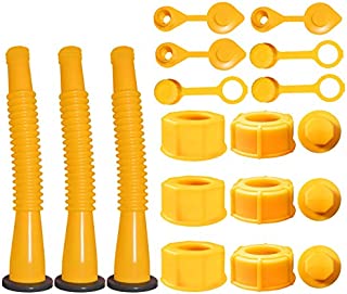 Gas Can Spout Replacement,Gas Can Nozzle,(3 Kit-Yellow) with 6 Screw Collar Caps(3 Coarse Thread &3 Fine Thread-Fits Most of The Cans) with Gas Can Vent Caps,Thick Rubber pad,Spout Cover,Base Caps