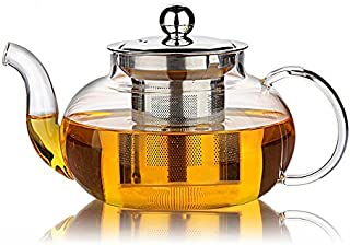 Hiware Good Glass Teapot with Removable Stainless Steel Lid & Infuser, 33 Ounce Teapot Stove Top Safe for Blooming & Loose Leaf