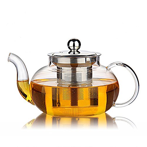 Hiware Good Glass Teapot with Removable Stainless Steel Lid & Infuser, 33 Ounce Teapot Stove Top Safe for Blooming & Loose Leaf