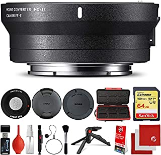 Sigma MC-11 Mount Converter/Lens Adapter Canon EF to Sony E Bundle with 64GB Memory Card, IR Remote, Card Reader, Memory Card Case, Tabletop Tripod, Microfiber Cloths