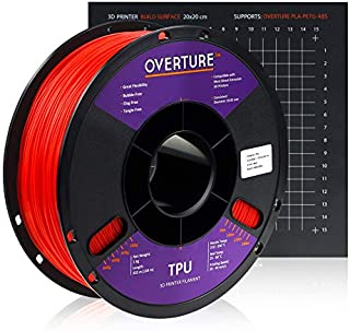 Overture TPU Filament 1.75mm Flexible TPU Roll with 200 x 200 mm Soft 3D Printer Consumables, 1kg Spool (2.2 lbs.) , Dimensional Accuracy +/- 0.05 mm, 1 Pack (Red)