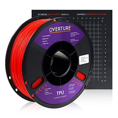 Overture TPU Filament 1.75mm Flexible TPU Roll with 200 x 200 mm Soft 3D Printer Consumables, 1kg Spool (2.2 lbs.) , Dimensional Accuracy +/- 0.05 mm, 1 Pack (Red)