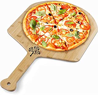 Pizza Paddle Pizza Spatula Pizza Cutting Board -Large Wood Bamboo Kitchen Accessory Cheese and Bread Baking Pizza Peel 14 inch Albero Design Wooden Pizza Board Server for Pizza Stone Pizza Oven