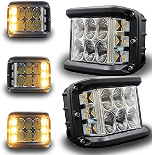 HOYUZA Side Shooter Pod Lights 4 Inch Dual Side Yellow Strobe Cree Pods for Farm Tractor Plow Truck ATV UTV 4x4