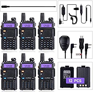 BaoFeng Radio UV-5R Ham Radio (6 Pack) + 1pcs TIDRADIO Driver Free Programming Cable + 6pcs TD-771 Antennas and Radio Mics + 12pcs 1800mAh Batteries BaoFeng Walkie Talkie