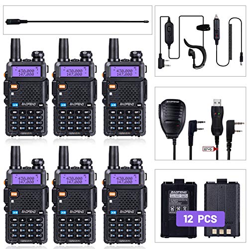 BaoFeng Radio UV-5R Ham Radio (6 Pack) + 1pcs TIDRADIO Driver Free Programming Cable + 6pcs TD-771 Antennas and Radio Mics + 12pcs 1800mAh Batteries BaoFeng Walkie Talkie