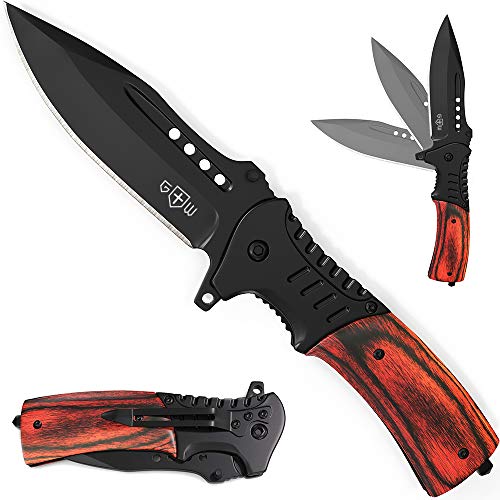 Pocket Knife Spring Assisted Folding Knives - Military EDC USMC Tactical Jack Knifes - Best Camping Hunting Fishing Hiking Survival Knofe - Travel Accessories Gear - Boy Scout Knife Gifts for Men 0207