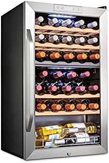 Ivation 33 Bottle Dual Zone Wine Cooler Refrigerator w/Lock | Large Freestanding Wine Cellar For Red, White, Champagne & Sparkling Wine | 41f-64f Digital Temperature Control Fridge Stainless Steel
