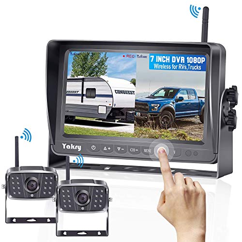 Yakry Y28 FHD 1080P Digital Wireless 2 Backup Camera for RVs,Trailers,Trucks,Motorhomes,5th Wheels 7'' Touch Key Monitor with Recording DVR Highway Monitoring System Super Night Vision