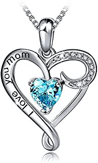 Mother's Birthday Gift I Love You Mom S925 Sterling Silver Heart Pendant Necklace