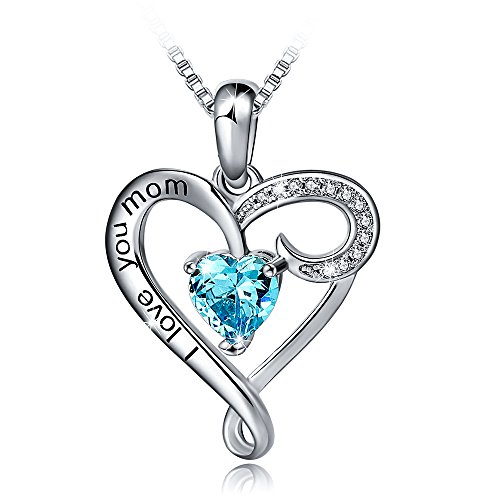 Mother's Birthday Gift I Love You Mom S925 Sterling Silver Heart Pendant Necklace