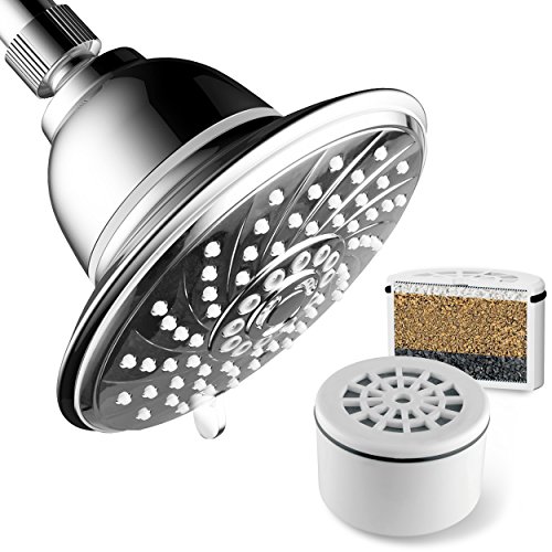 HOTEL SPA - Shower Head High Pressure with Shower Filter - 6 Inch Rain Shower Head - 3-Stage, Showerhead Filter for Hard Water, 6-Setting, Ultra-Luxury, Showerspa (Chrome)