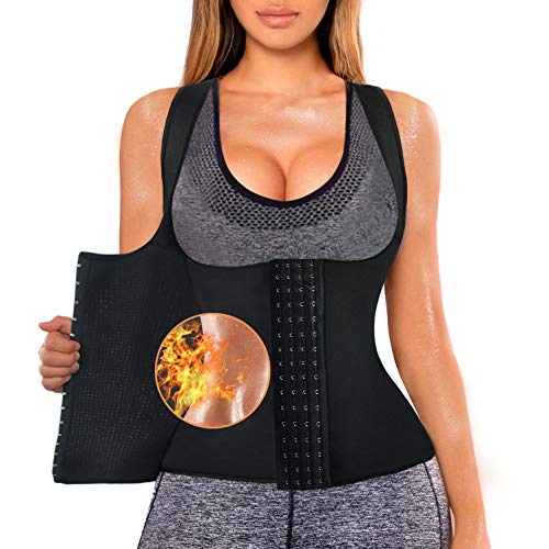 Sweat Waist Trainer Girdle Workout Sauna Tank Top Vest for Women Weight Loss Exercise, Double Tummy Slimmer (Black, 3XL)