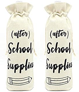 After School Supplies Wine bags-Present for Teacher Gift for Coworkers Teacher appreciation gift wine bottle bags with drawstring-After school snack wine glass cover cotton burlap wine bags(set of 2)