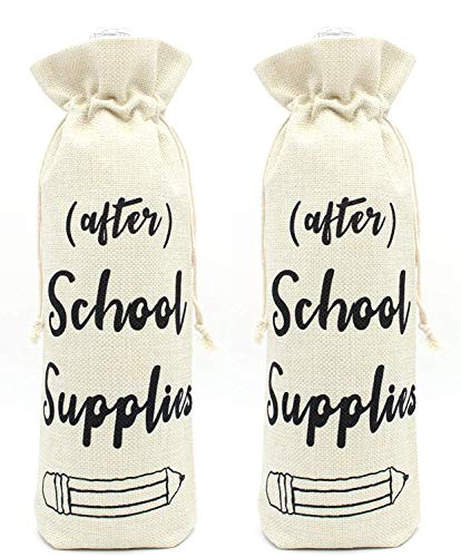 After School Supplies Wine bags-Present for Teacher Gift for Coworkers Teacher appreciation gift wine bottle bags with drawstring-After school snack wine glass cover cotton burlap wine bags(set of 2)