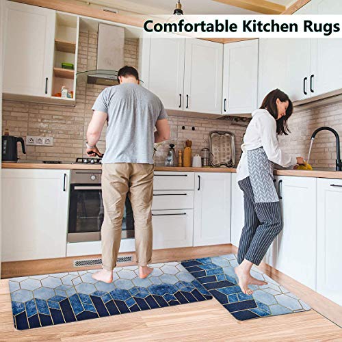 Anti Fatigue Mat ,Kitchen Mats for Floor,Cushioned Anti-Fatigue Kitchen Mat,2 Piece Waterproof Non-Slip Comfort Memory Foam Kitchen Mats and Rugs for Floor, Sink, Laundry(Blue)