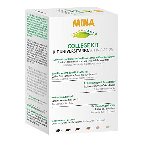 MINA ibrow Henna College Kit (5 Colors of ibrow Henna, Brow Conditioning Cleanser & Brow Nourishing Oil)