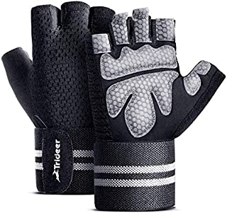 TriDeer Workout Gloves Men Women with Grip, Weight Lifting Gloves with Wrist Support, Gym Exercise Gloves for Weightlifting, Weight Training, Crossfit, Fitness, Work Out(Black, L )