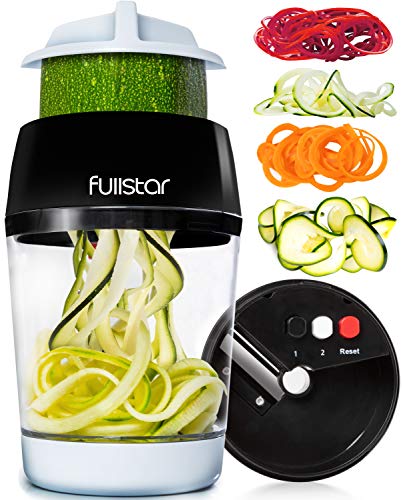 Fullstar Vegetable Spiralizer Vegetable Slicer - 4 in 1 Zucchini Spaghetti Maker Zoodle Maker Veggie Spiralizer Adjustable Handheld Spiralizer Zucchini Noodle Maker Zucchini Spiralizer with Container