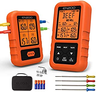 ENZOO Wireless Meat Thermometer for Grilling, Ultra Accurate & Fast Digital Meat Thermometer for Smoking with 4 Probes, 500FT 178° WideView Meat Thermometer for Smoker, BBQ, Carring Case Included