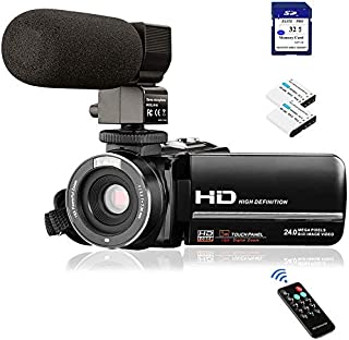 Video Camera Camcorder FHD 1080P 24.0MP Digital Camera YouTube Vlogging Camera 3.0 inch IPS Touch Screen IR Night Vision 16X Digital Zoom with External Microphone, Remote Control and 32GB Memory Card