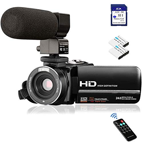 Video Camera Camcorder FHD 1080P 24.0MP Digital Camera YouTube Vlogging Camera 3.0 inch IPS Touch Screen IR Night Vision 16X Digital Zoom with External Microphone, Remote Control and 32GB Memory Card