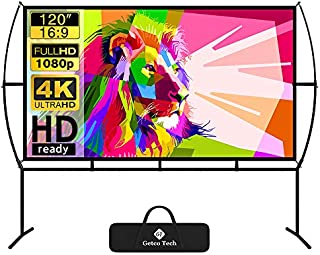 Projector Screen with Stand Foldable Portable Movie Screen 120 Inch169, HD 4K Double Sided Projection Screen Indoor Outdoor Projector Movies Screen for Home Theater (120 Inch)