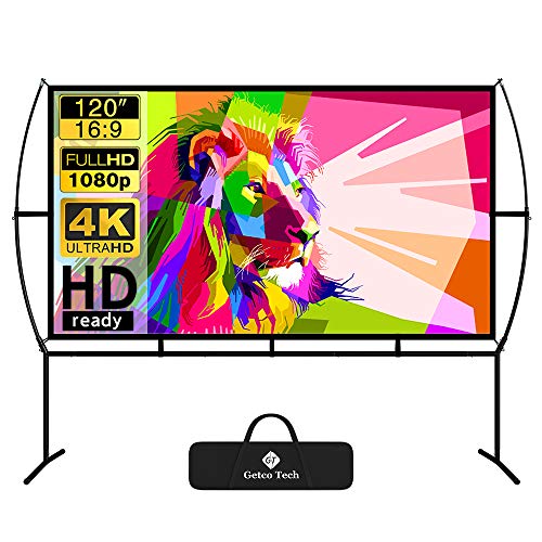 Projector Screen with Stand Foldable Portable Movie Screen 120 Inch169, HD 4K Double Sided Projection Screen Indoor Outdoor Projector Movies Screen for Home Theater (120 Inch)