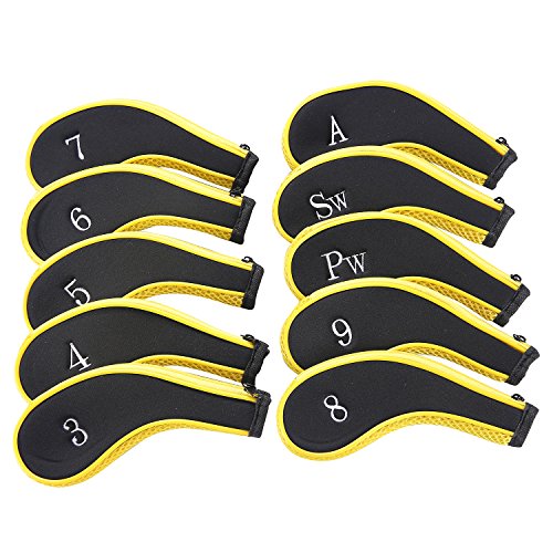 Neoprene Zipper Golf Club Iron Head Covers Iron Covers 10pcs/Set(Yellow&Black)