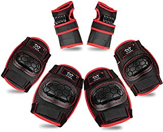 Kids Knee Pads Elbow Pads and Wrist Guards Protective Gear Set Skateboard Pads for Skating Rollerblading BMX Scooter Cycling (Size M(Age:5-8Y Black)