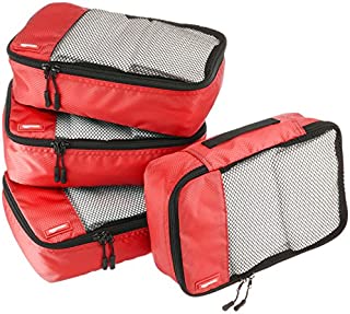 Amazon Basics Small Packing Travel Organizer Cubes Set , Red - 4-Piece Set