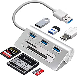 6-in-1 USB 3.0 Card Reader, Aluminum Data USB 3.0 Hub with 3 High-Speed Ports and 1 CF/SD/TF Card Reader, 12