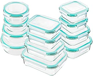 Bayco Glass Food Storage Containers with Lids, [24 Piece] Glass Meal Prep Containers, Airtight Glass Bento Boxes, BPA Free & Leak Proof (12 lids & 12 Containers) - Blue